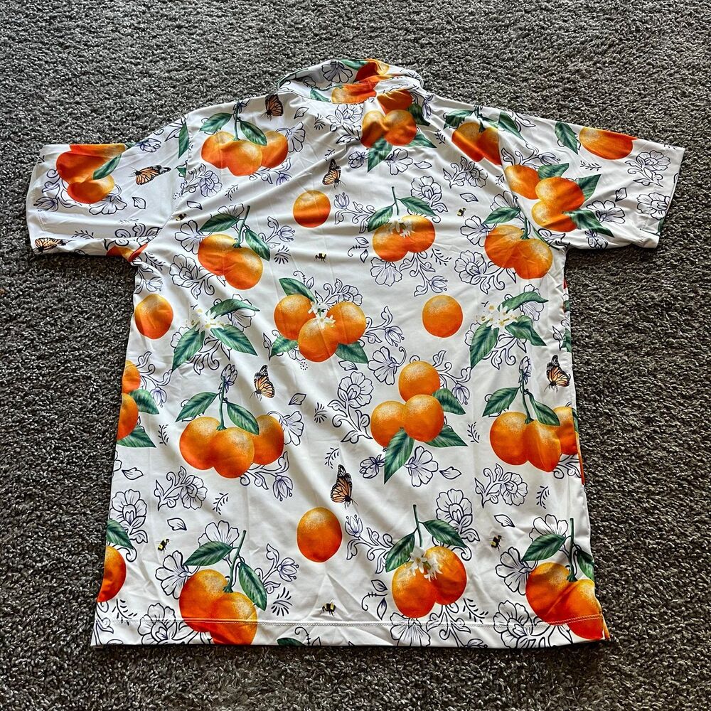 Lofty Llama Awesome Blossom Orange White Golf Polo Shirt Stretch Performance L - Picture 2 of 6